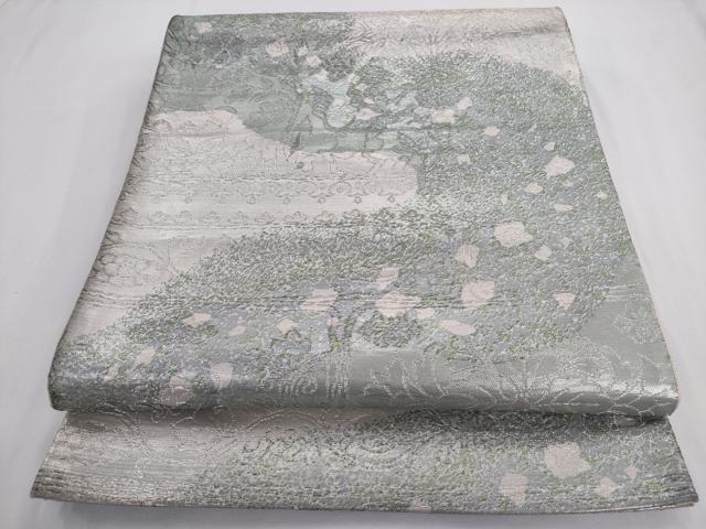 平和屋着物◎六通柄袋帯 道長花文 銀糸 正絹 逸品 AABM5814ma