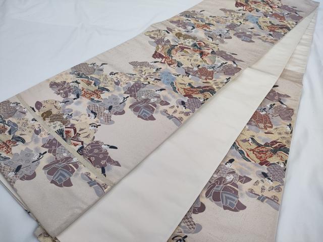 平和屋着物◎六通柄袋帯 唐織 歌まくら 金糸 正絹 逸品 AABM5818ma
