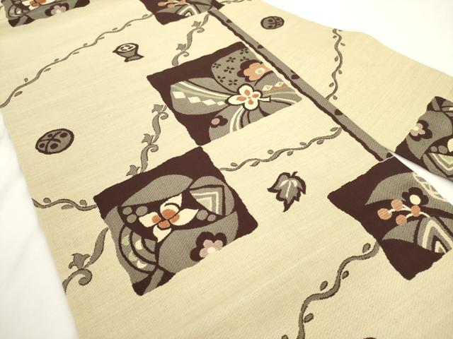 平和屋着物◎九寸名古屋帯 色紙花文 正絹 逸品 AABM5821ma