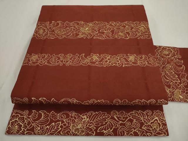 平和屋着物◎九寸名古屋帯 横段花文 金糸 正絹 逸品 AABM5825ma