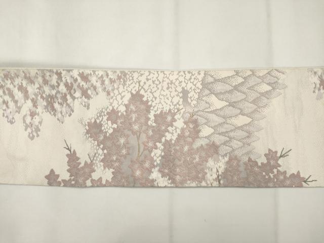 平和屋着物◎八寸名古屋帯 風景樹林文 金糸 正絹 逸品 AABM5849ma