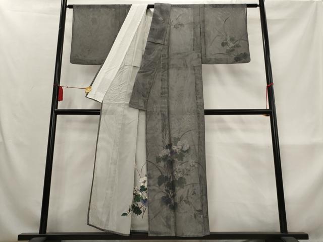 平和屋着物▽訪問着 無双 紗袷 紗×紗 手描き 草花文 金彩 正絹 逸品 AABM5971st