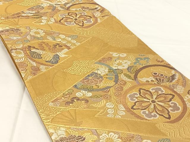 平和屋着物◎六通柄袋帯 宝永錦 花丸舞蝶文 金糸 正絹 逸品 AABM6082dk