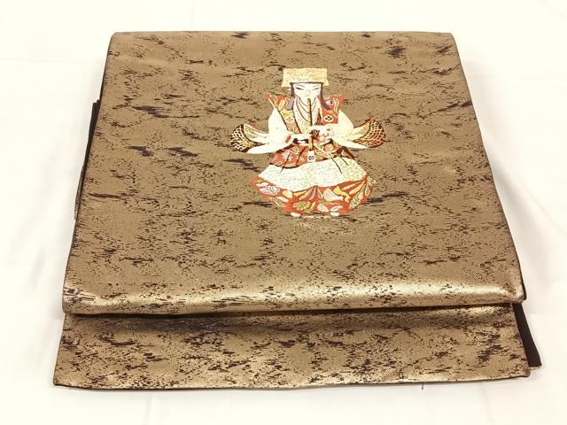 平和屋着物◎太鼓柄袋帯 唐織 人物文 竹の響 金銀糸 正絹 逸品 AABM6090dk
