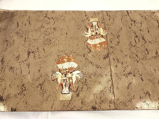 平和屋着物◎太鼓柄袋帯 唐織 人物文 竹の響 金銀糸 正絹 逸品 AABM6090dk
