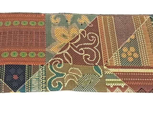 平和屋着物◎本場筑前博多織 八寸名古屋帯 切嵌更紗花文 正絹 逸品 AABM6095dk