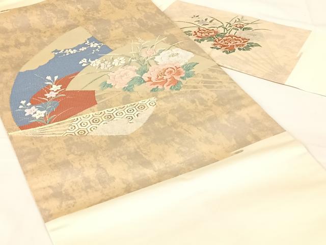 平和屋着物◎九寸名古屋帯 唐織 扇面花文 金糸 引箔 正絹 逸品 AABM6096dk