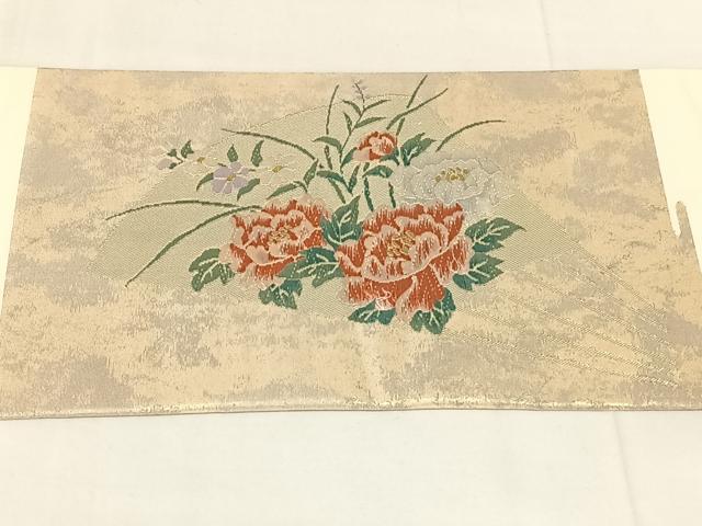 平和屋着物◎九寸名古屋帯 唐織 扇面花文 金糸 引箔 正絹 逸品 AABM6096dk
