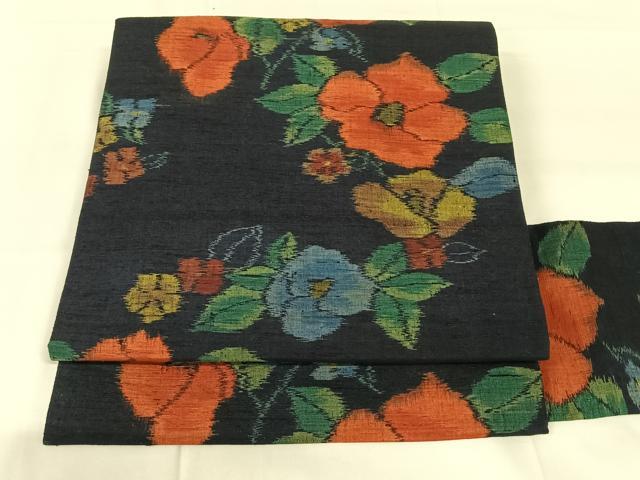 平和屋着物◎九寸名古屋帯 紬地 草花文 正絹 逸品 AABM6101dk