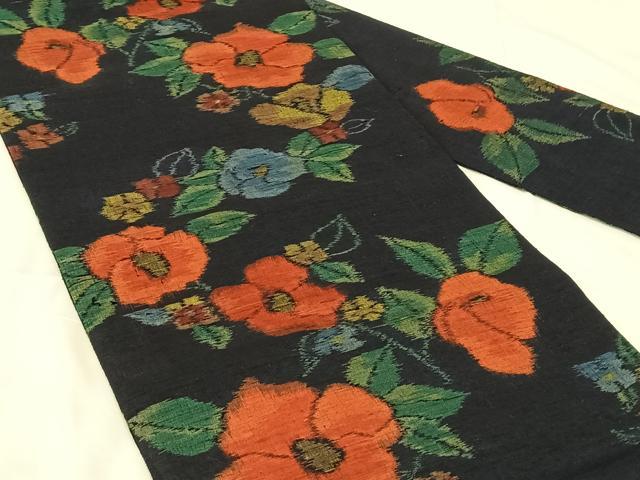 平和屋着物◎九寸名古屋帯 紬地 草花文 正絹 逸品 AABM6101dk