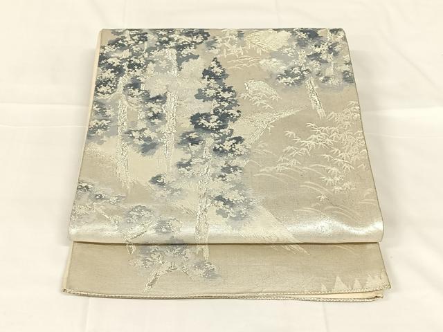 平和屋着物◎六通柄袋帯 唐織 樹林風景文 銀糸 正絹 逸品 AABM6103dk