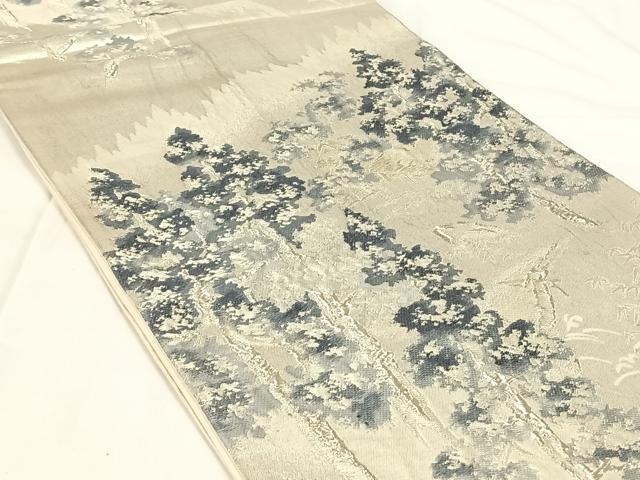 平和屋着物◎六通柄袋帯 唐織 樹林風景文 銀糸 正絹 逸品 AABM6103dk