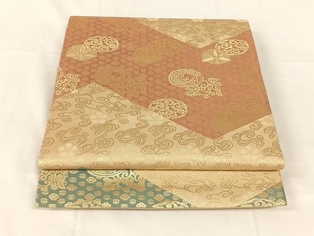 平和屋着物◎九寸開き名古屋帯 吉祥花文 金糸 正絹 逸品 AABM6106dk