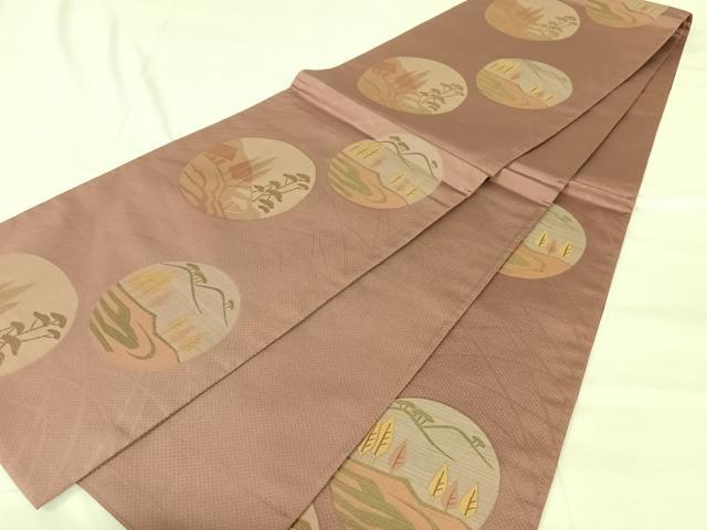 平和屋着物◎六通柄袋帯 風景丸文 正絹 逸品 AABM6127dk