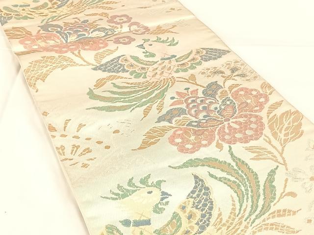 平和屋着物◎六通柄本袋帯 名物花鳥文 金糸 正絹 逸品 AABM6138dk