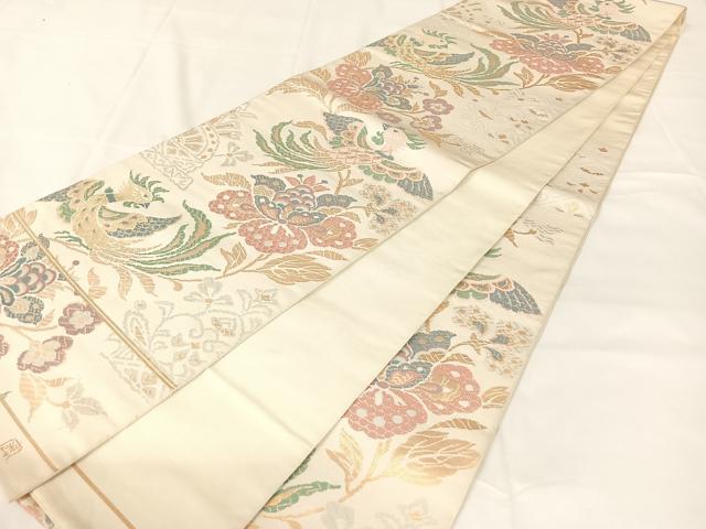 平和屋着物◎六通柄本袋帯 名物花鳥文 金糸 正絹 逸品 AABM6138dk