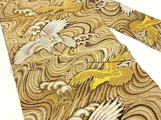 平和屋着物◎アンティーク 大正ロマン 九寸名古屋帯 立波飛鳥文 金糸 AABM6142dk