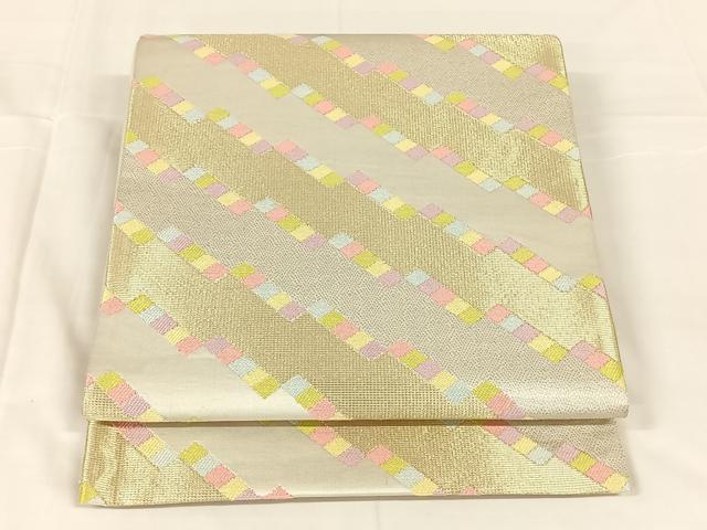 平和屋着物◎六通柄袋帯 唐織 変わり斜縞 金銀糸 正絹 逸品 AABM6147dk