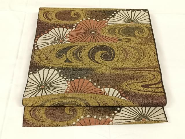 平和屋着物◎本場筑前博多織 八寸名古屋帯 流水花文 金糸 正絹 逸品 AABM6158dk