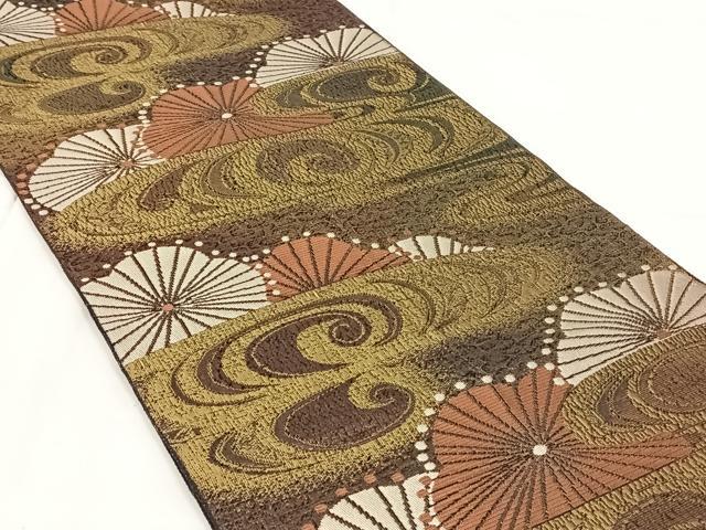 平和屋着物◎本場筑前博多織 八寸名古屋帯 流水花文 金糸 正絹 逸品 AABM6158dk