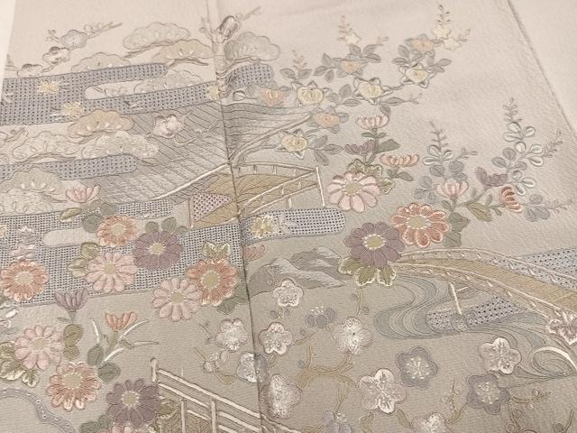 平和屋着物●中国三大刺繍 スワトウ刺繍 汕頭刺繍 総刺繍 訪問着 風景草花文 暈し染め 正絹 逸品 AABM6161ph