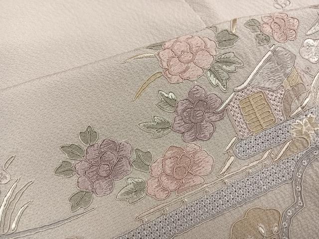 平和屋着物●中国三大刺繍 スワトウ刺繍 汕頭刺繍 総刺繍 訪問着 風景草花文 暈し染め 正絹 逸品 AABM6161ph