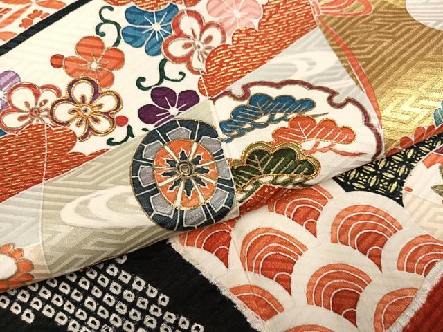 平和屋着物●豪華振袖 絞り 駒刺繍 几帳草花文 金彩 正絹 逸品 AABM6163ph