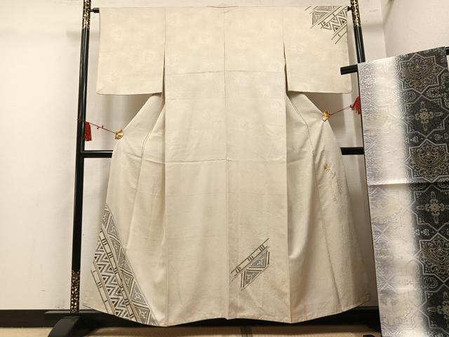 平和屋着物●螺鈿工芸作家 佐野正喜 訪問着・袋帯セット 唐草文 正絹 逸品 AABM6168ph
