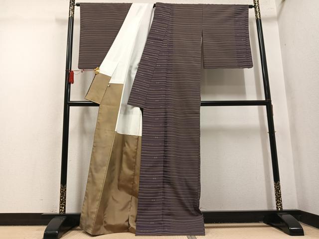 平和屋着物●訪問着 お召地 横段文 正絹 逸品 AABM6174ph
