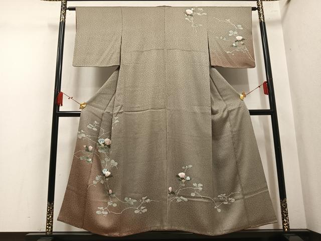 平和屋着物●訪問着 友禅 杢目絞り 枝花文 暈し染め 正絹 逸品 AABM6176ph