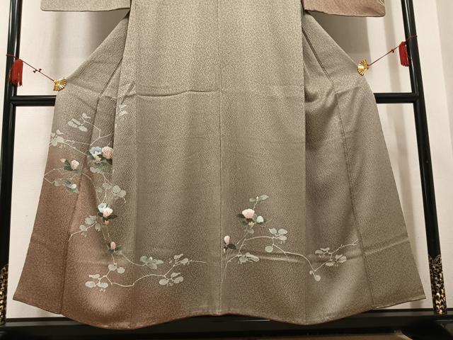 平和屋着物●訪問着 友禅 杢目絞り 枝花文 暈し染め 正絹 逸品 AABM6176ph