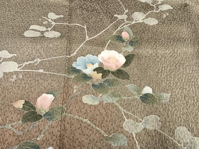 平和屋着物●訪問着 友禅 杢目絞り 枝花文 暈し染め 正絹 逸品 AABM6176ph