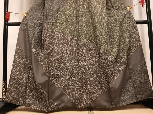 平和屋着物●訪問着 紬地 型染め 草花文 正絹 逸品 AABM6179ph