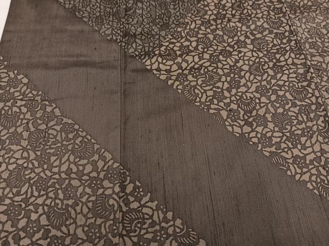 平和屋着物●訪問着 紬地 型染め 草花文 正絹 逸品 AABM6179ph