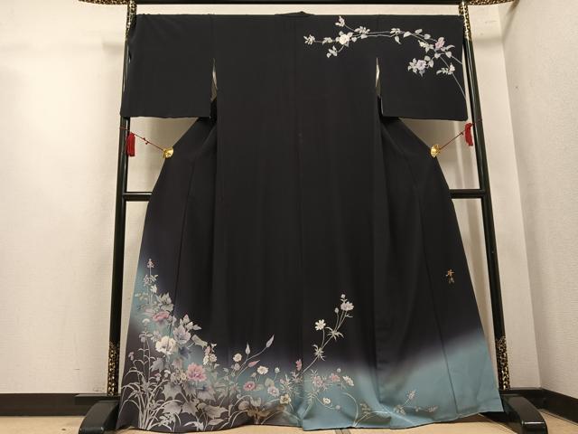 平和屋着物●巨匠 前田華清 手描き 訪問着 枝花文 暈し染め 正絹 逸品 AABM6184ph