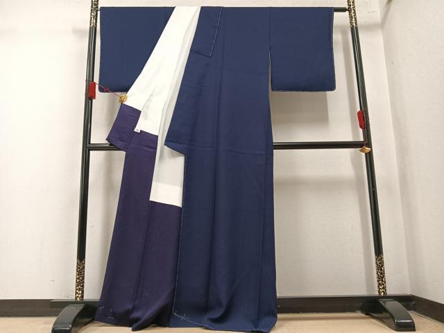 平和屋着物●上質な色無地 霞地紋 藍鉄色 正絹 逸品 AABM6187ph