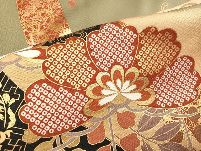 平和屋着物●豪華振袖 駒刺繍 飛鶴草花宝尽くし 暈し染め 金彩 仮絵羽 逸品 未使用 AABM6206ph