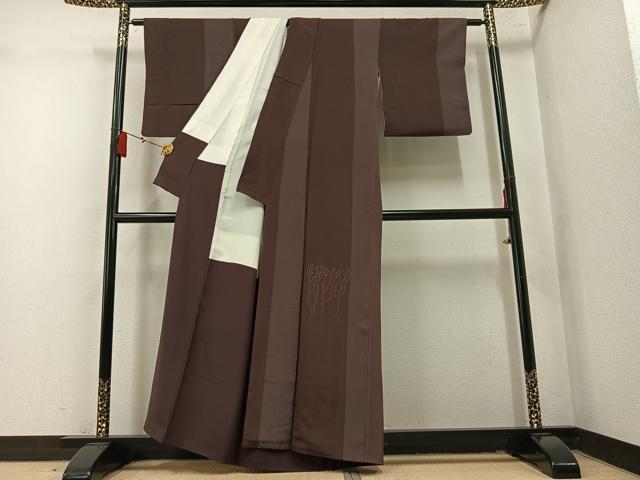 平和屋着物●訪問着 お召地 草木文 正絹 逸品 AABM6215ph