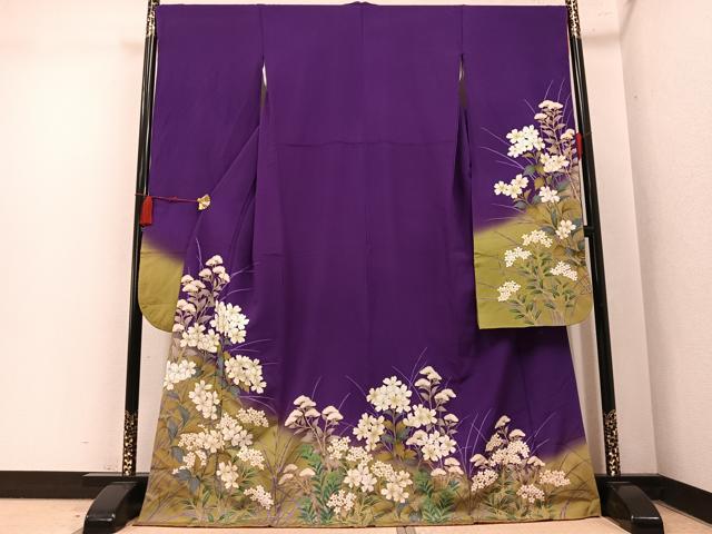 平和屋着物●豪華振袖 草花文 暈し染め 金彩 ロング丈 正絹 逸品 AABM6219ph