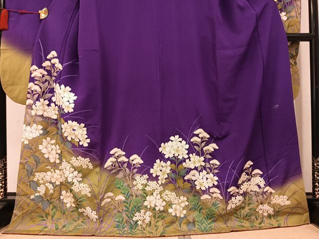 平和屋着物●豪華振袖 草花文 暈し染め 金彩 ロング丈 正絹 逸品 AABM6219ph