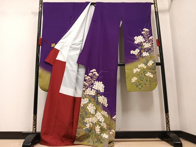 平和屋着物●豪華振袖 草花文 暈し染め 金彩 ロング丈 正絹 逸品 AABM6219ph