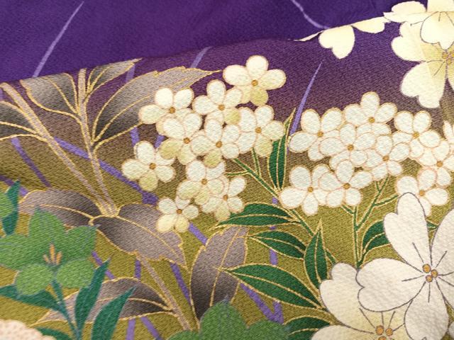 平和屋着物●豪華振袖 草花文 暈し染め 金彩 ロング丈 正絹 逸品 AABM6219ph