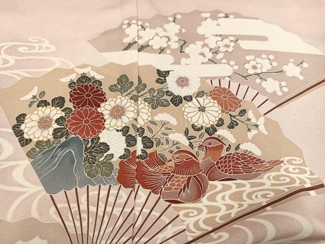 平和屋着物●色留訪問着 扇面花鳥文 金彩 仮絵羽 正絹 逸品 未使用 AABM6239ph