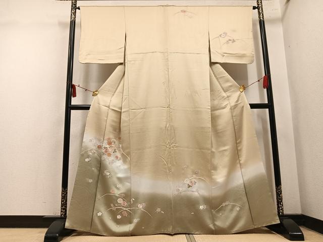 平和屋着物●中国三大刺繍 相良刺繍 総刺繍 訪問着 草花文 暈し染め 金銀糸 正絹 逸品 AABM6241ph