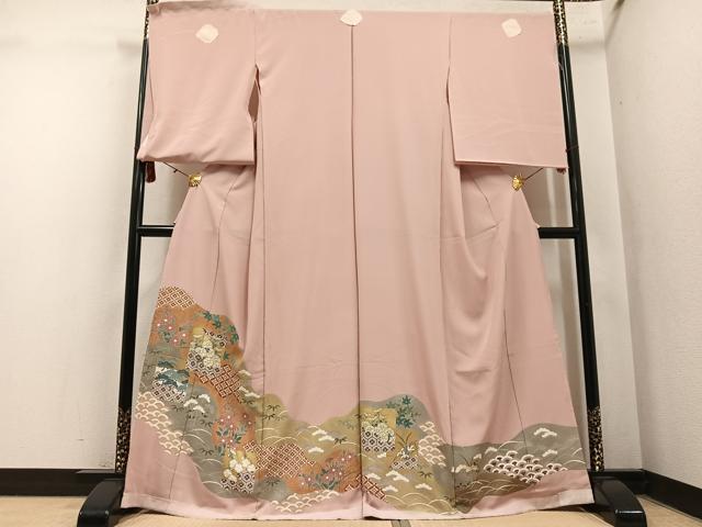 平和屋着物●色留訪問着 吉祥草花文 金彩 浜ちりめん 仮絵羽 正絹 逸品 未使用 AABM6242ph