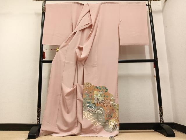 平和屋着物●色留訪問着 吉祥草花文 金彩 浜ちりめん 仮絵羽 正絹 逸品 未使用 AABM6242ph