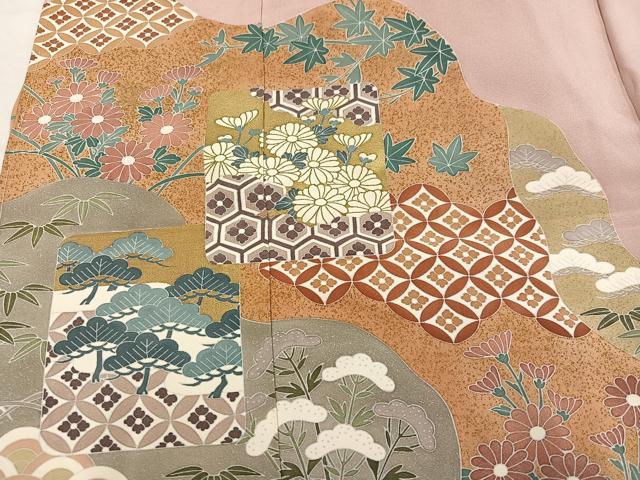 平和屋着物●色留訪問着 吉祥草花文 金彩 浜ちりめん 仮絵羽 正絹 逸品 未使用 AABM6242ph