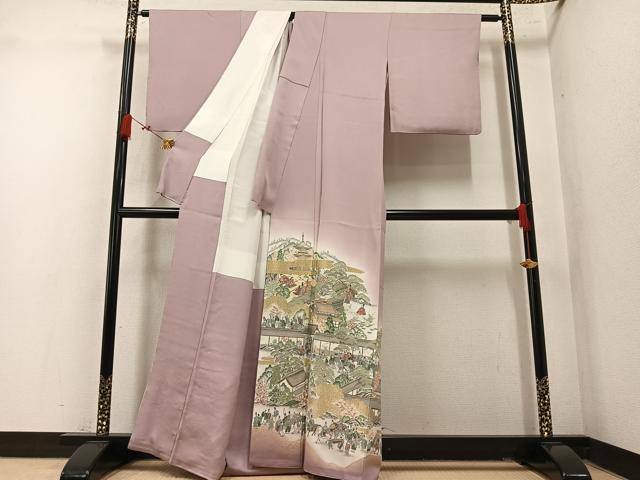 平和屋着物●豪華色留袖 作家物 寿光織 源氏絵巻図 暈し染め 金糸 正絹 逸品 AABM6260ph