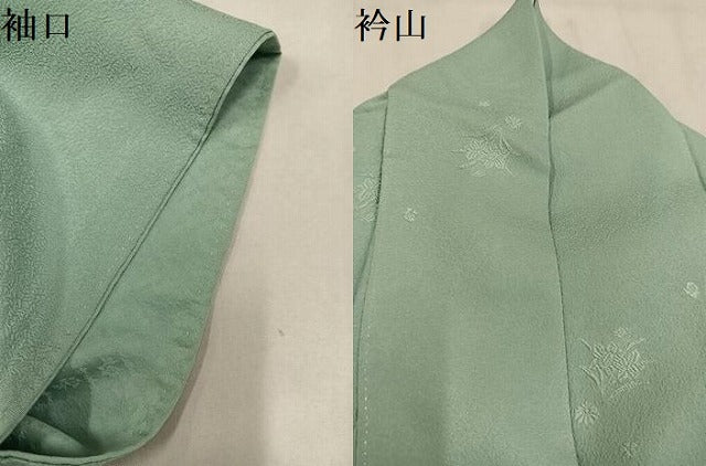 平和屋着物●上質な色無地 草花地紋 錆青磁色 正絹 逸品 AABM6263ph