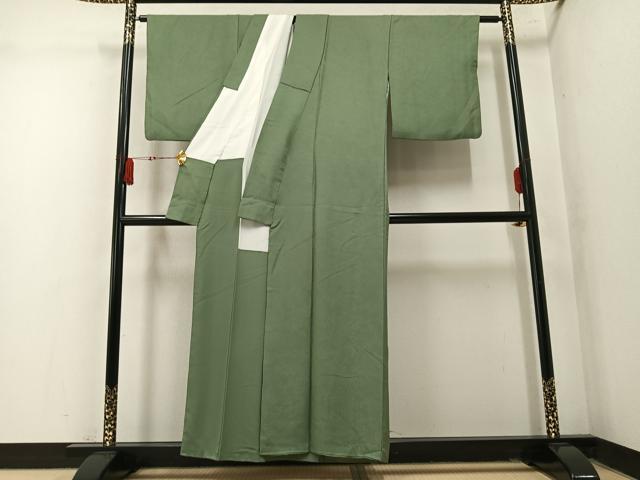 平和屋着物●上質な色無地 草花地紋 柳茶色 正絹 逸品 AABM6264ph